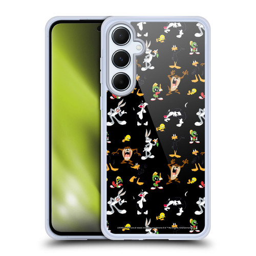 Looney Tunes Patterns Black Soft Gel Case for Samsung Galaxy A55 5G
