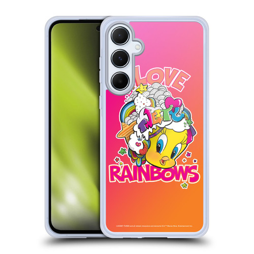 Looney Tunes Patterns I Love Rainbow Soft Gel Case for Samsung Galaxy A55 5G