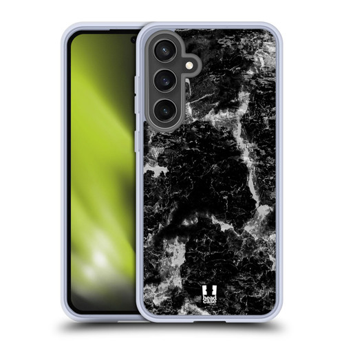 Head Case Designs Marble Prints Black Soft Gel Case for Samsung Galaxy S24 FE & MagSafe