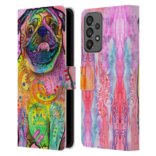 Dean Russo Dogs 3 Pug Leather Book Wallet Case Cover For Samsung Galaxy A73 5G (2022)