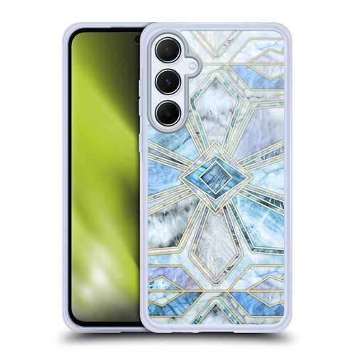 Micklyn Le Feuvre Marble Patterns Geometric Gilded Stone Tiles In Soft Blues Soft Gel Case for Samsung Galaxy A55 5G