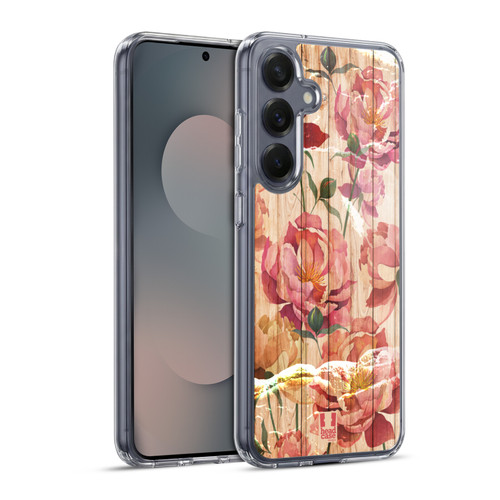 Head Case Designs Mix Wood Prints Peonies Soft Gel Case for Samsung Galaxy S25+ & MagSafe