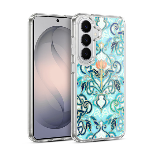 Micklyn Le Feuvre Patterns 2 Ocean Aqua Art Nouveau With Peach Flowers Soft Gel Case for Samsung Galaxy S26 Plus
