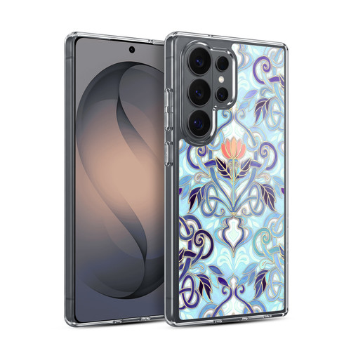 Micklyn Le Feuvre Patterns 2 Indigo Blue Art Nouveau With Peach Flowers Soft Gel Case for Samsung Galaxy S26 Ultra