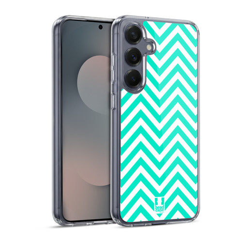 Head Case Designs Neon Zigzag Teal Soft Gel Case for Samsung Galaxy S25 & MagSafe