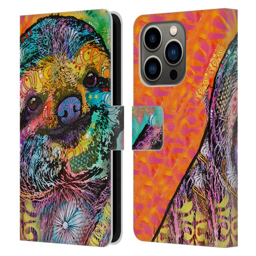 Dean Russo Wildlife 3 Sloth Leather Book Wallet Case Cover For Apple iPhone 14 Pro