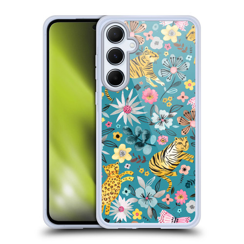 Ninola Botanical Patterns Tigers Flowers Soft Gel Case for Samsung Galaxy A55 5G