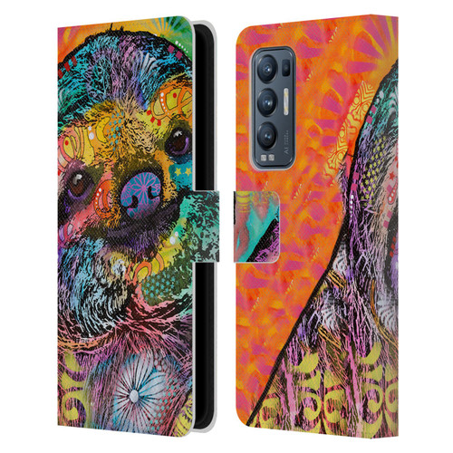 Dean Russo Wildlife 3 Sloth Leather Book Wallet Case Cover For OPPO Find X3 Neo / Reno5 Pro+ 5G