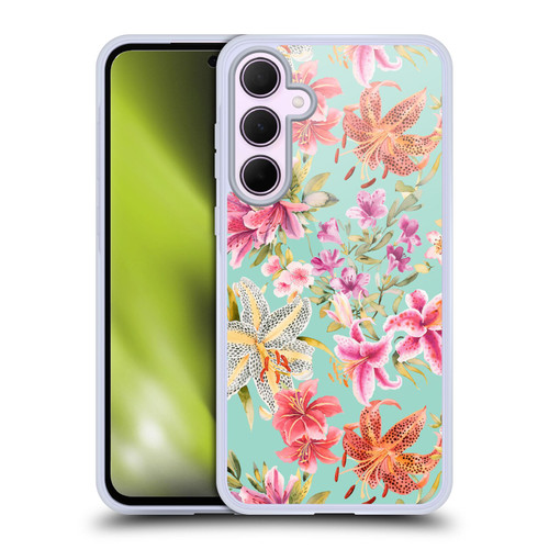 Ninola Pastel Beautiful Floral Liliums Pink Aqua Soft Gel Case for Samsung Galaxy A35 5G