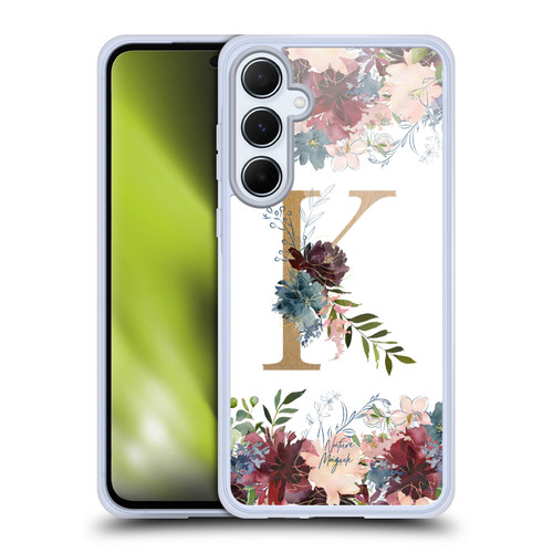 Nature Magick Flowers Monogram Floral Gold Letter K Soft Gel Case for Samsung Galaxy A55 5G