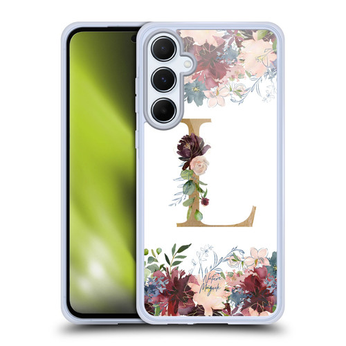 Nature Magick Flowers Monogram Floral Gold Letter L Soft Gel Case for Samsung Galaxy A55 5G