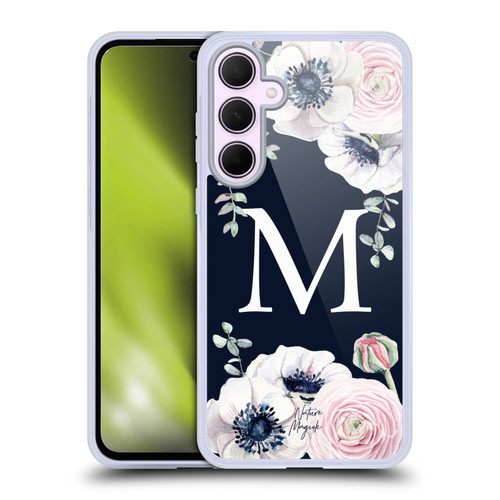 Nature Magick Floral Monogram Navy Flowers 1 Letter M Soft Gel Case for Samsung Galaxy A35 5G