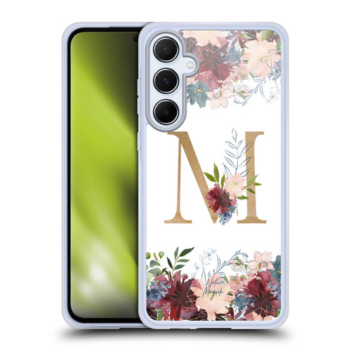 Nature Magick Flowers Monogram Floral Gold Letter M Soft Gel Case for Samsung Galaxy A55 5G