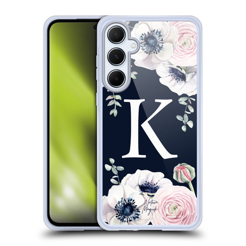 Nature Magick Floral Monogram Navy Flowers 1 Letter K Soft Gel Case for Samsung Galaxy A55 5G