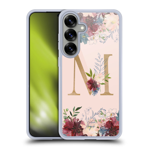 Nature Magick Flowers Monogram Rose Gold 1 Letter M Soft Gel Case for Samsung Galaxy S25+ & MagSafe