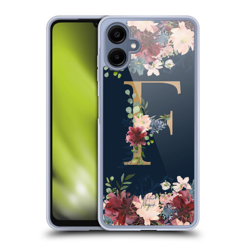 Nature Magick Floral Monogram Gold Navy Letter F Soft Gel Case for Samsung Galaxy A06 4G / 5G