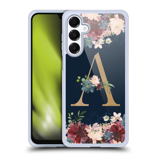 Nature Magick Floral Monogram Gold Navy Letter A Soft Gel Case for Samsung Galaxy A16 5G & MagSafe