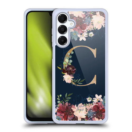 Nature Magick Floral Monogram Gold Navy Letter C Soft Gel Case for Samsung Galaxy A16 5G & MagSafe