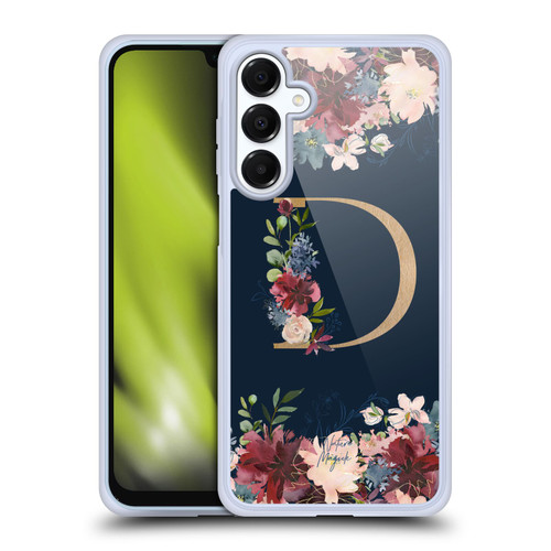 Nature Magick Floral Monogram Gold Navy Letter D Soft Gel Case for Samsung Galaxy A16 5G & MagSafe