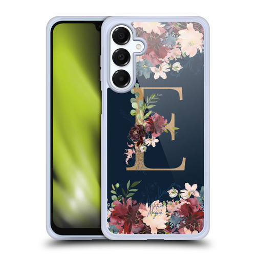 Nature Magick Floral Monogram Gold Navy Letter E Soft Gel Case for Samsung Galaxy A16 5G & MagSafe