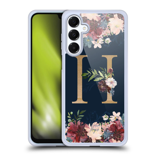 Nature Magick Floral Monogram Gold Navy Letter H Soft Gel Case for Samsung Galaxy A16 5G & MagSafe