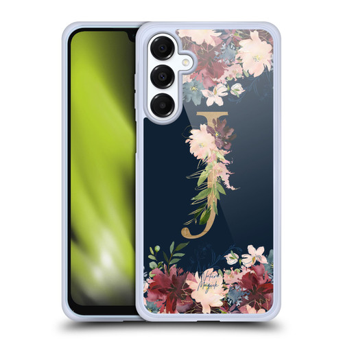 Nature Magick Floral Monogram Gold Navy Letter J Soft Gel Case for Samsung Galaxy A16 5G & MagSafe