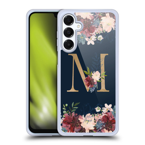 Nature Magick Floral Monogram Gold Navy Letter M Soft Gel Case for Samsung Galaxy A16 5G & MagSafe