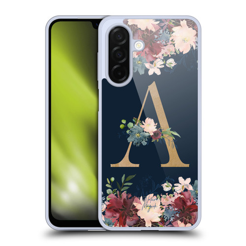 Nature Magick Floral Monogram Gold Navy Letter A Soft Gel Case for Samsung Galaxy A26 5G