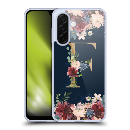 Nature Magick Floral Monogram Gold Navy Letter F Soft Gel Case for Samsung Galaxy A26 5G