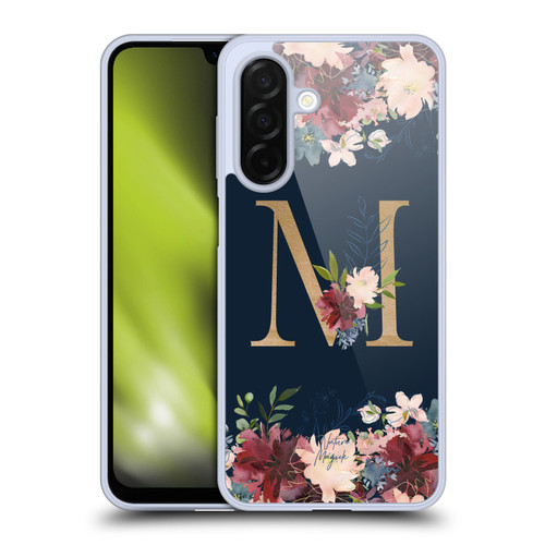 Nature Magick Floral Monogram Gold Navy Letter M Soft Gel Case for Samsung Galaxy A26 5G