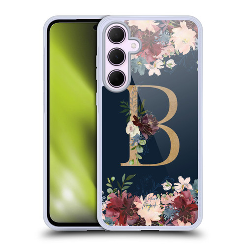 Nature Magick Floral Monogram Gold Navy Letter B Soft Gel Case for Samsung Galaxy A35 5G
