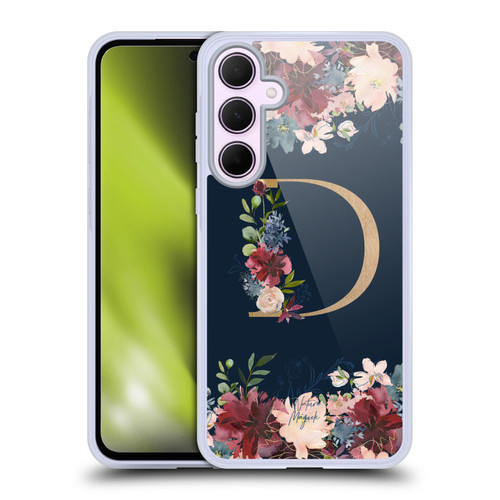 Nature Magick Floral Monogram Gold Navy Letter D Soft Gel Case for Samsung Galaxy A35 5G