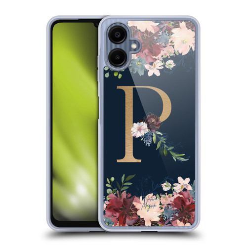 Nature Magick Floral Monogram Gold Navy 2 Letter R Soft Gel Case for Samsung Galaxy A06 4G / 5G