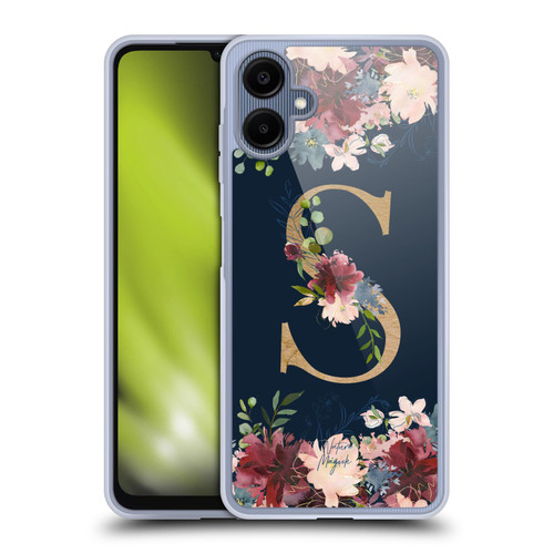 Nature Magick Floral Monogram Gold Navy 2 Letter S Soft Gel Case for Samsung Galaxy A06 4G / 5G