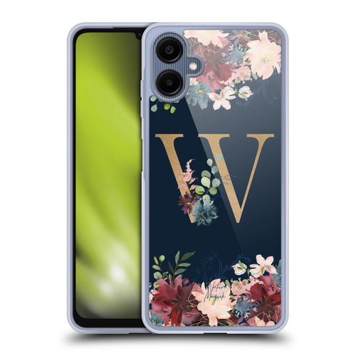 Nature Magick Floral Monogram Gold Navy 2 Letter W Soft Gel Case for Samsung Galaxy A06 4G / 5G