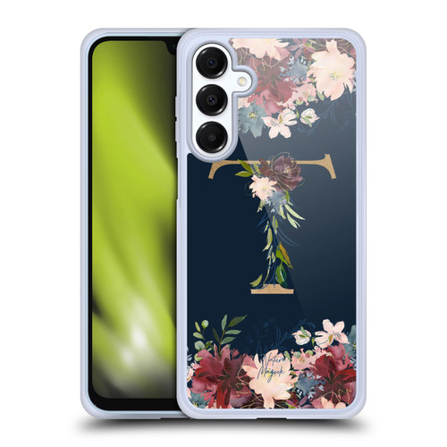 Nature Magick Floral Monogram Gold Navy 2 Letter T Soft Gel Case for Samsung Galaxy A16 5G & MagSafe