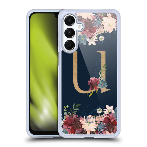 Nature Magick Floral Monogram Gold Navy 2 Letter U Soft Gel Case for Samsung Galaxy A16 5G & MagSafe