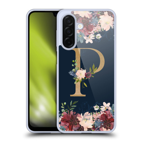Nature Magick Floral Monogram Gold Navy 2 Letter P Soft Gel Case for Samsung Galaxy A26 5G