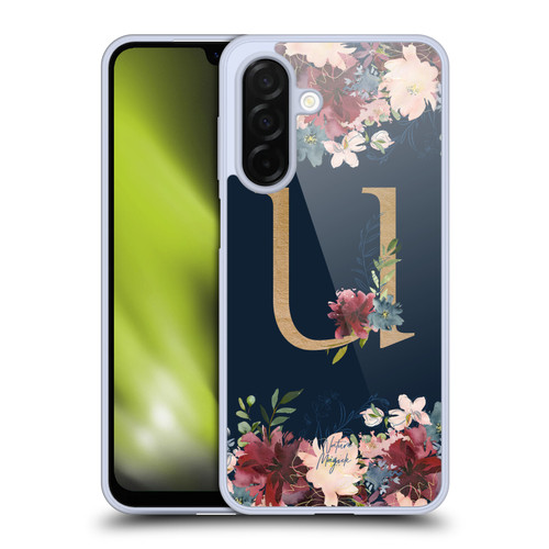 Nature Magick Floral Monogram Gold Navy 2 Letter U Soft Gel Case for Samsung Galaxy A26 5G