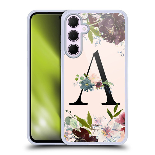 Nature Magick Rose Gold Flowers Monogram 1 Letter A Soft Gel Case for Samsung Galaxy A35 5G