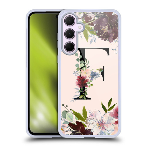 Nature Magick Rose Gold Flowers Monogram 1 Letter F Soft Gel Case for Samsung Galaxy A35 5G