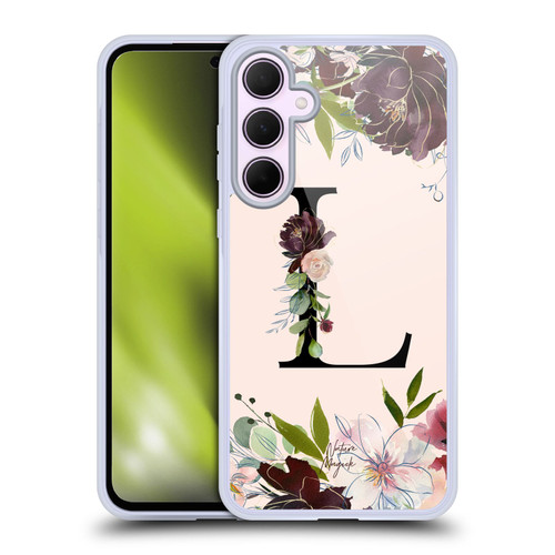 Nature Magick Rose Gold Flowers Monogram 1 Letter L Soft Gel Case for Samsung Galaxy A35 5G