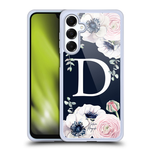 Nature Magick Floral Monogram Navy Flowers 1 Letter D Soft Gel Case for Samsung Galaxy A16 5G & MagSafe