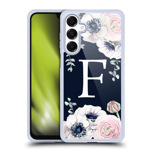 Nature Magick Floral Monogram Navy Flowers 1 Letter F Soft Gel Case for Samsung Galaxy A16 5G & MagSafe