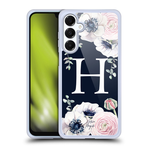 Nature Magick Floral Monogram Navy Flowers 1 Letter H Soft Gel Case for Samsung Galaxy A16 5G & MagSafe