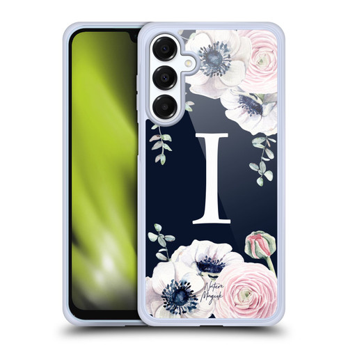 Nature Magick Floral Monogram Navy Flowers 1 Letter I Soft Gel Case for Samsung Galaxy A16 5G & MagSafe