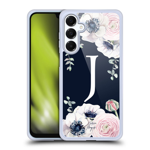 Nature Magick Floral Monogram Navy Flowers 1 Letter J Soft Gel Case for Samsung Galaxy A16 5G & MagSafe