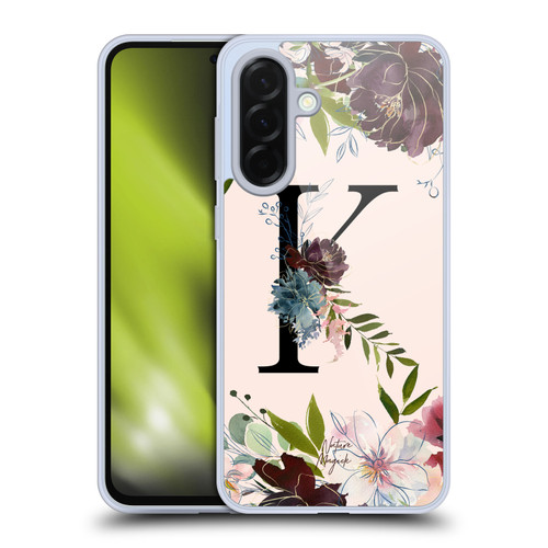 Nature Magick Rose Gold Flowers Monogram 1 Letter K Soft Gel Case for Samsung Galaxy A36 5G