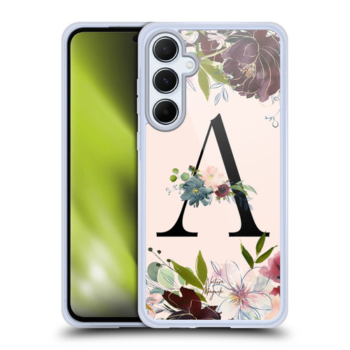 Nature Magick Rose Gold Flowers Monogram 1 Letter A Soft Gel Case for Samsung Galaxy A55 5G