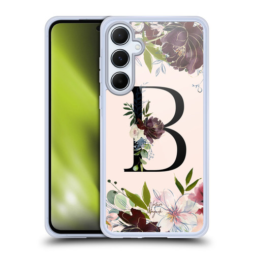 Nature Magick Rose Gold Flowers Monogram 1 Letter B Soft Gel Case for Samsung Galaxy A55 5G